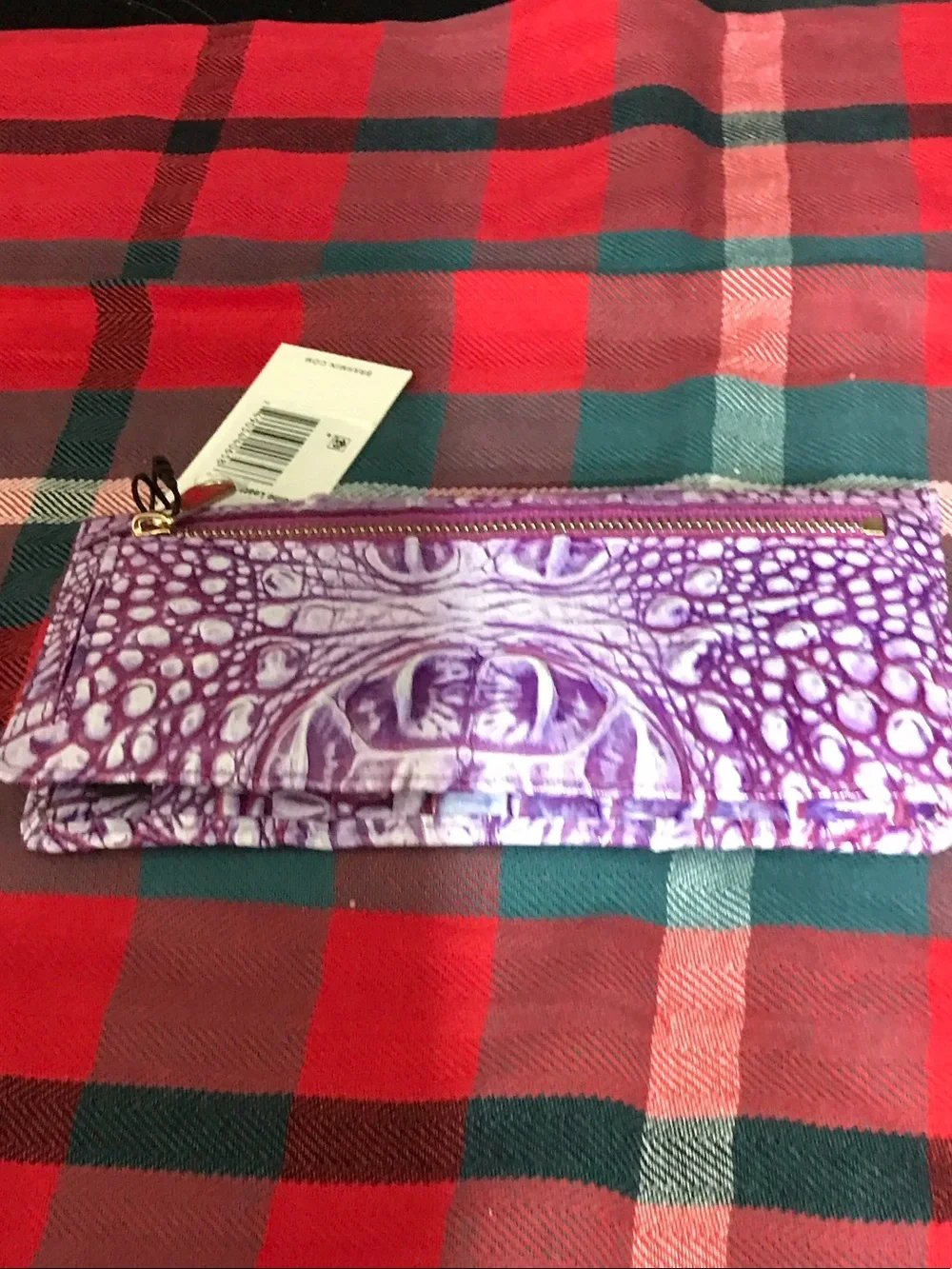 Brahmin Purple Embossed Croc-Pattern Wallet